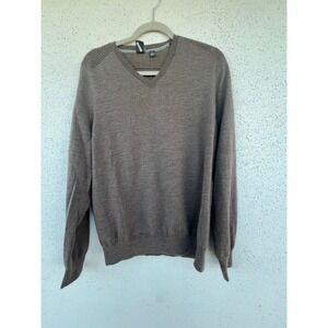 Cullen Mens Brown 100% Extra Fine Merino Wool V-Neck Sweater Size L Classic Knit
